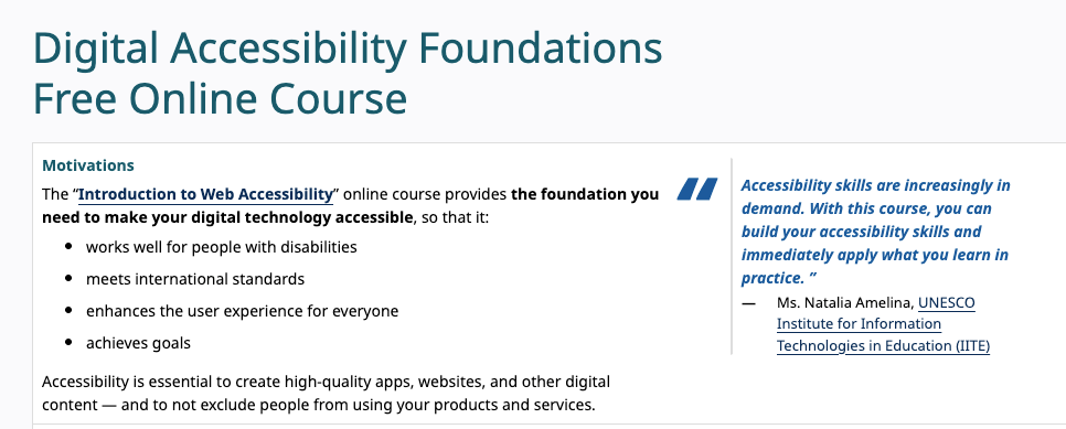 Digital Accessibility Foundations Course from W3C and UNESCO